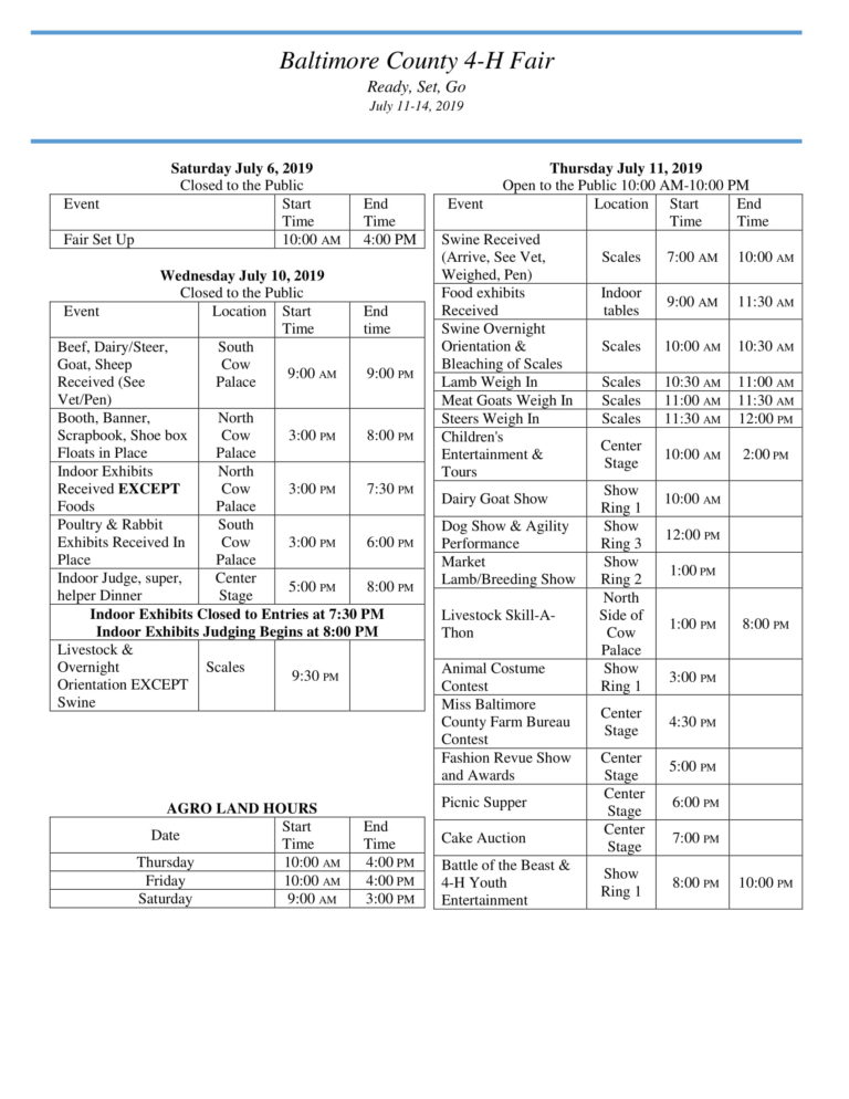 Fair Schedule_02_11_2019_v21 Baltimore County 4H Fair